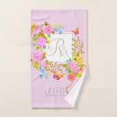 Jardin fleuri romantique monogramme rose (Serviette à main)