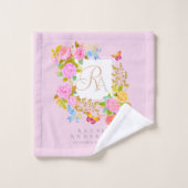 Jardin fleuri romantique monogramme rose (Gant de toilette)