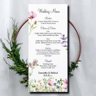 Jardin Fleurs Aquarelle 4x9" Menu Mariage