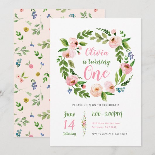 Jardin Floral 1er Invitation anniversaire | Peony  (Devant / Derrière)