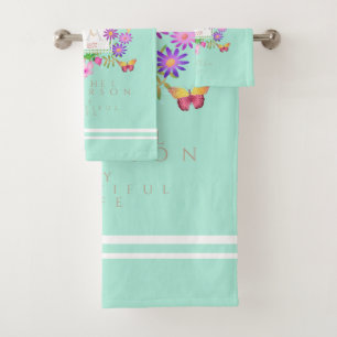 Jardin Floral Aqua Monogram Serviette