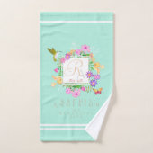 Jardin Floral Aqua Monogram Serviette (Serviette à main)