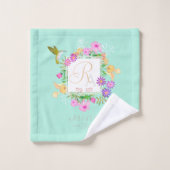 Jardin Floral Aqua Monogram Serviette (Gant de toilette)