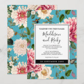 Jardin Floral Bleu Coloré Mariage Invitation (Devant / Derrière)