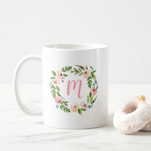 Jardin Floral Monogramme café cadeau Mug (Avec donut)