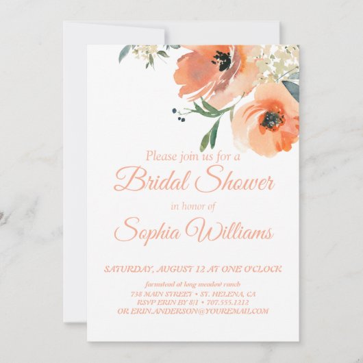 Jardin Floral Pêche | Invitation de douche nuptial (Devant)
