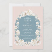 Jardin Floral Rose Bleu Blanc Mariage Invitation (Devant)
