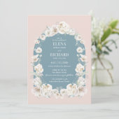 Jardin Floral Rose Bleu Blanc Mariage Invitation (Debout devant)