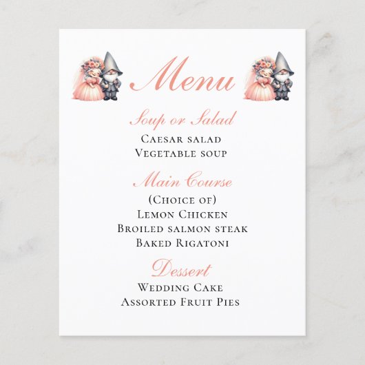 Jardin Gnome Orange Rustique Menu Mariage (Devant)