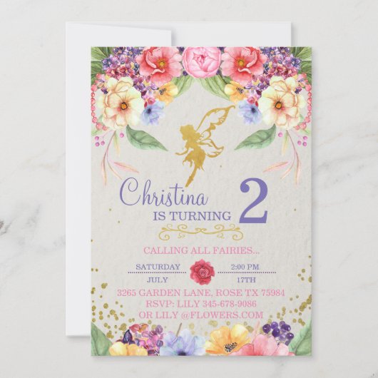 Jardin Golden Fairy Anniversaire ou invitation à l (Devant)