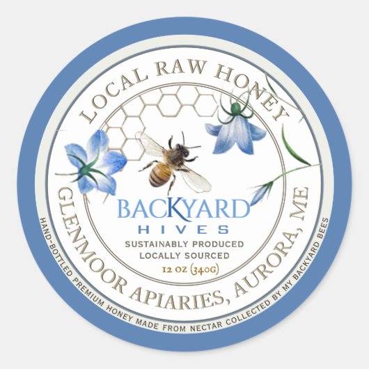 Jardin Hive Apiary Blue Flower Raw Honey Étiquette (Devant)