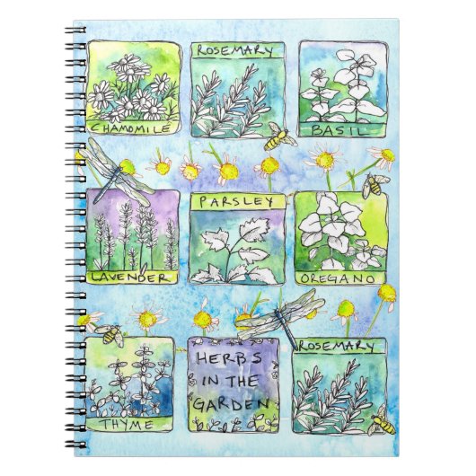 Jardin Journal Basil Plante Dragonfly Bees Herb (Devant)