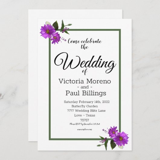 Jardin Lavander Daisy Invitation (Devant / Derrière)