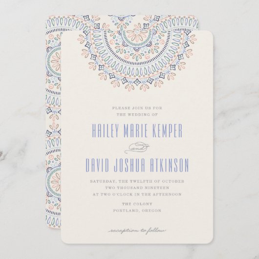 Jardin Mandala Wedding Invitation - Cornflower Kaart (Voorkant / Achterkant)