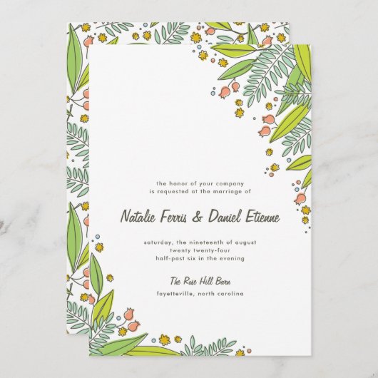 Jardin moderne Faire-part de mariage simple (Devant / Derrière)