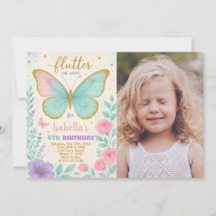 Jardin papillon Invitation d'anniversaire avec pho
