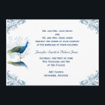 Jardin Peacock en Faire-part de mariage Bleu Blanc<br><div class="desc">Symbole de beauté, le paon a inspiré ce design unique appelé Peacock Garden en Mariage bleu et blanc. Un beau paon se jette dans l'herbe, tandis qu'à chacun des quatre coins il y a un rouleau d'angle bleu complémentaire. Cet ensemble contient des invitations, enregistrer les cartes de date, les cartes...</div>