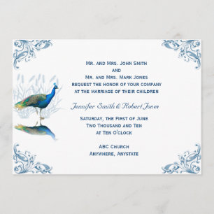 Jardin Peacock en Faire-part de mariage Bleu Blanc