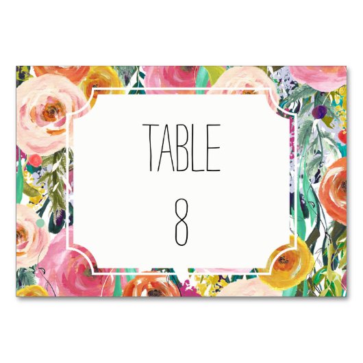 Jardin romantique aquarelle Fleurs Numéro de table (Devant)