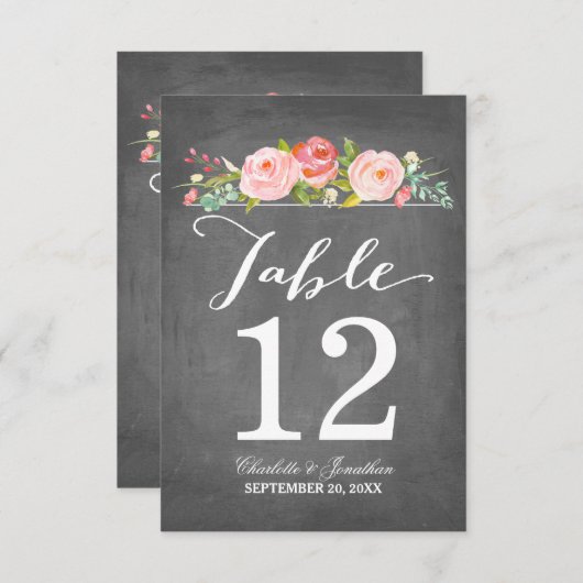Jardin rose | Carte de numéro de table (Devant / Derrière)