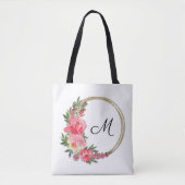 Jardin rose Floral Wreath Sac fourre-tout Monogram (Devant)