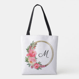 Jardin rose Floral Wreath Sac fourre-tout Monogram