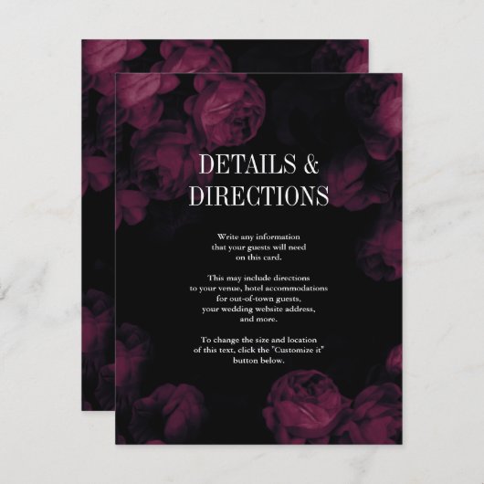 Jardin Rose foncé Mariage Insertion Cartes (Devant / Derrière)