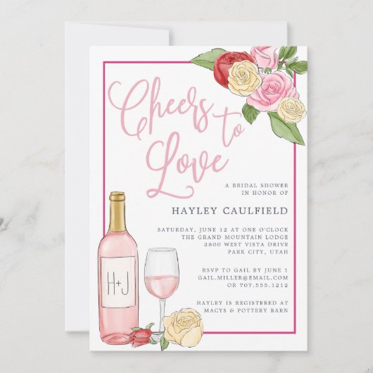 Jardin Rosé | Invitation de douche nuptiale (Devant)