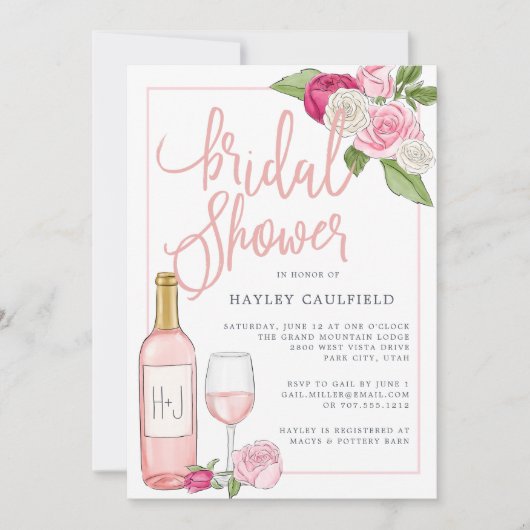 Jardin Rosé | Invitation de douche nuptiale (Devant)