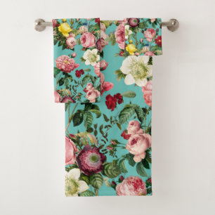 Jardin rose vintage en arrière - plan turquoise
