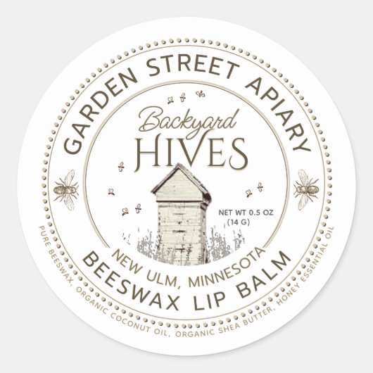 Jardin ruches Beeswax Lip Balm Étiquette (Devant)