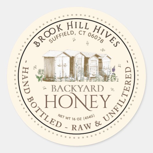 Jardin ruches Miel Étiquette main embouteillée Raw (Devant)