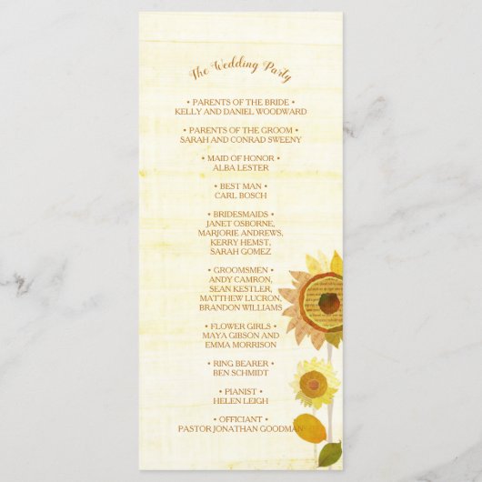 Jardin rustique Sunflower Programme de mariage (Dos)