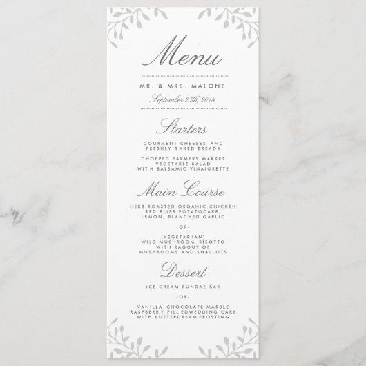 Jardin secret menu de mariage - Gris (Devant)