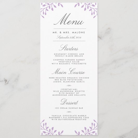 Jardin secret menu de mariage - Orchidée (Devant)
