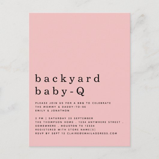Jardin simple bébé Q BBQ douche rose Invitation (Devant)