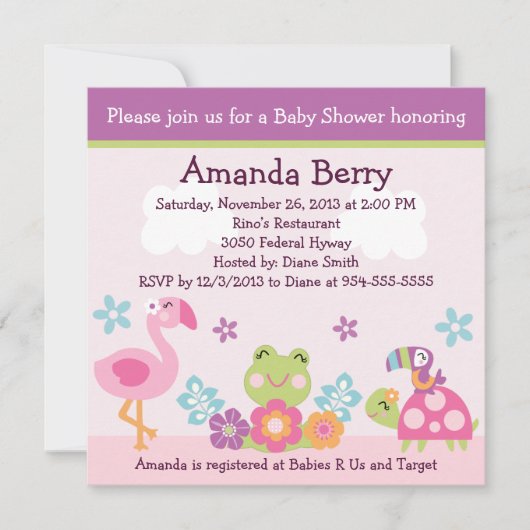 Jardin tropical / Animaux Baby shower Invitation (Devant)
