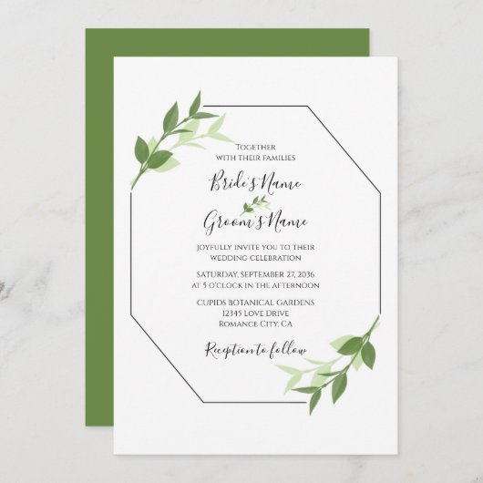 Jardin verdoyant Feuilles Cadre Mariage Invitation (Devant / Derrière)