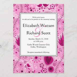 Jardin Whimsical en faire-part de mariage rose