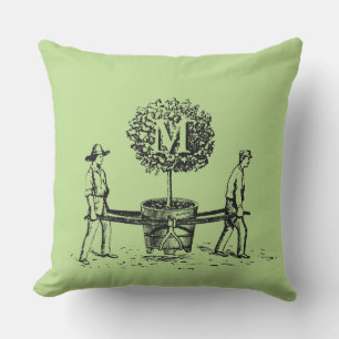 Jardiniers et arbre Monogramme Coussin extérieur 1
