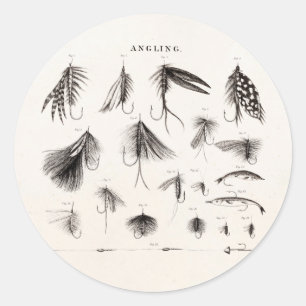  jaren 1800 hengelvliegen vliegen lokken ronde sticker