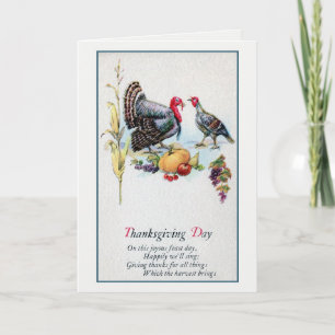 jaren 1900 Thanksgiving, kalkoenen, gedicht Feestdagen Kaart
