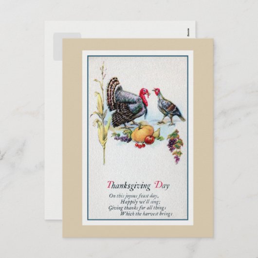 jaren 1900 Thanksgiving, kalkoenen, gedicht Feestdagenkaart (Voorkant / Achterkant)