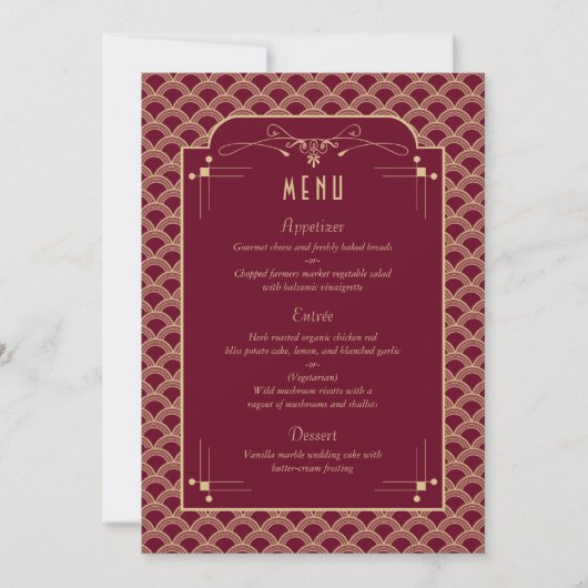  jaren 1920 Art Deco Gatsby Wedding Menu Kaart (Voorkant)