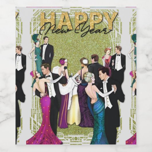 jaren 1920 Flapper Art Deco New Years Party Wijn Etiket (Enkel label)