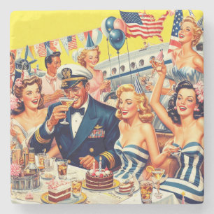  jaren 1950 Feestillustratie Stenen Onderzetter