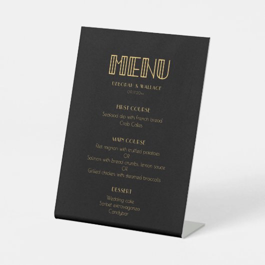 jaren '20 Art Deco Eenvoudig huwelijksmenu Reclamebord Met Voetstuk (Voorkant)