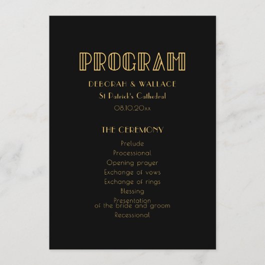  jaren '20 Art Deco eenvoudige bruiloft Programma (Voorkant)