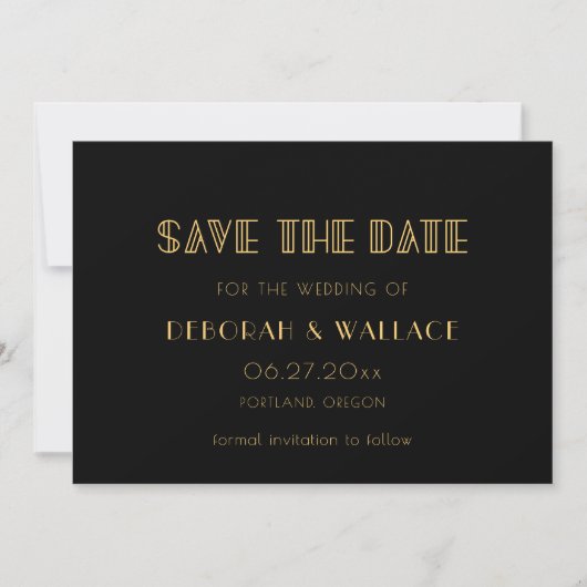 jaren '20 Art Deco eenvoudige bruiloft Save The Date (Voorkant)