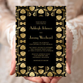  jaren '20 Deco Fan Pattern Zwart Goud Bruiloft Kaart